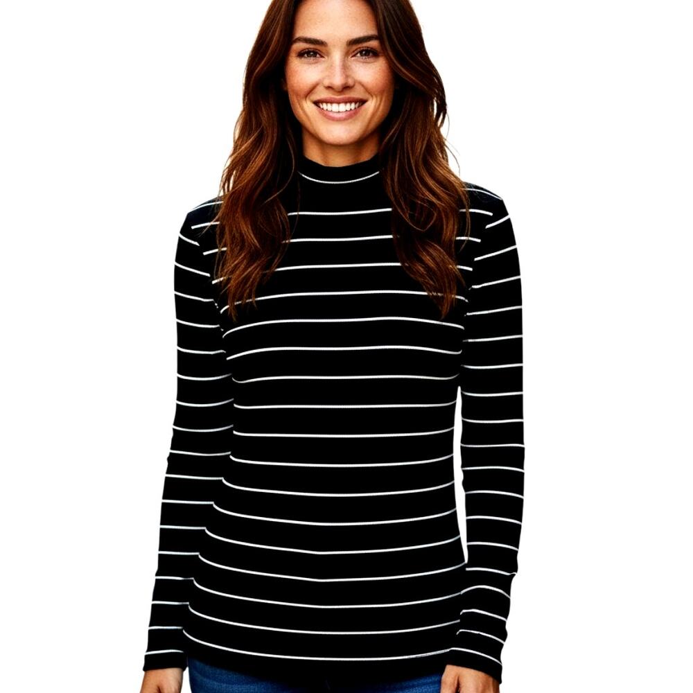 Serra Large Black Sripped Women's Long Sleeve Top Shirt Misses Size 12 14 L